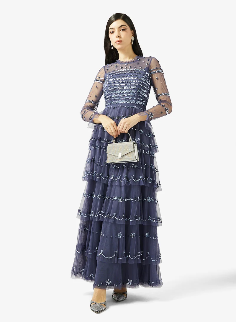 Amelia Rose  Crew Neck Embellished Maxi Dress for Women | Best Price UAE
